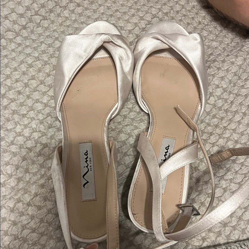 Nina New York Cream Satin Open-Toe Sandals